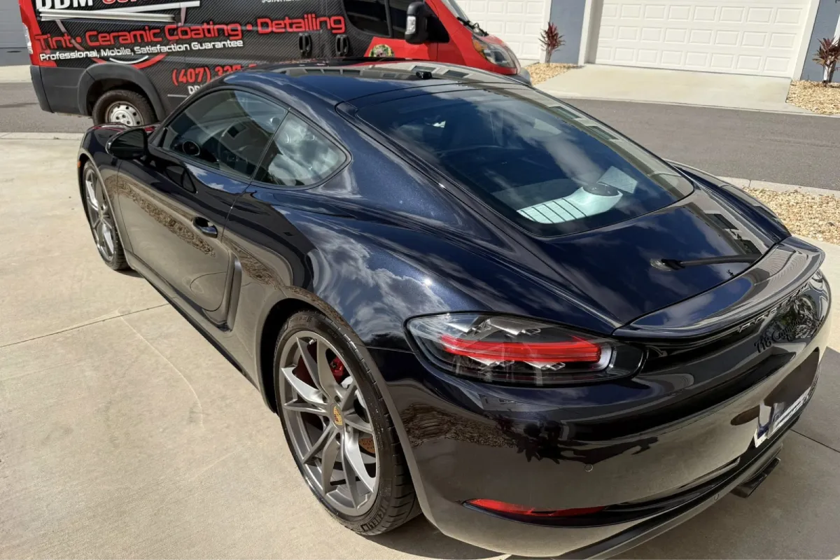 Black Porsche with a glossy ceramic coating finish.